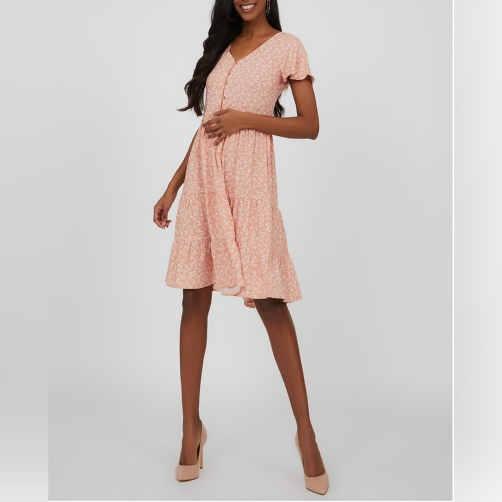 Flutter Sleeve Tiered Ditsy Floral Mini Dress - Picture 4 of 4